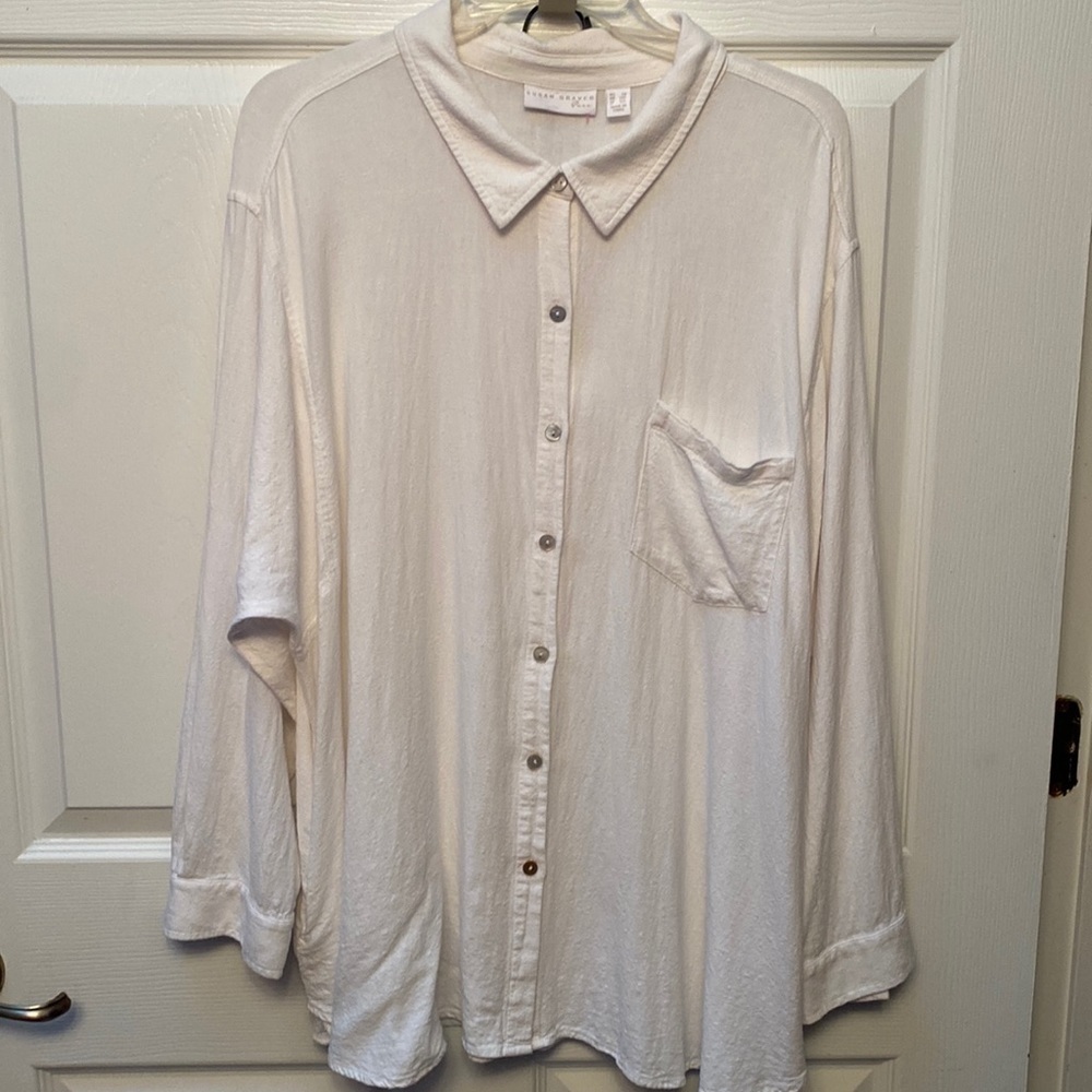 e Susan Graver Pure solid white button front long… - image 1